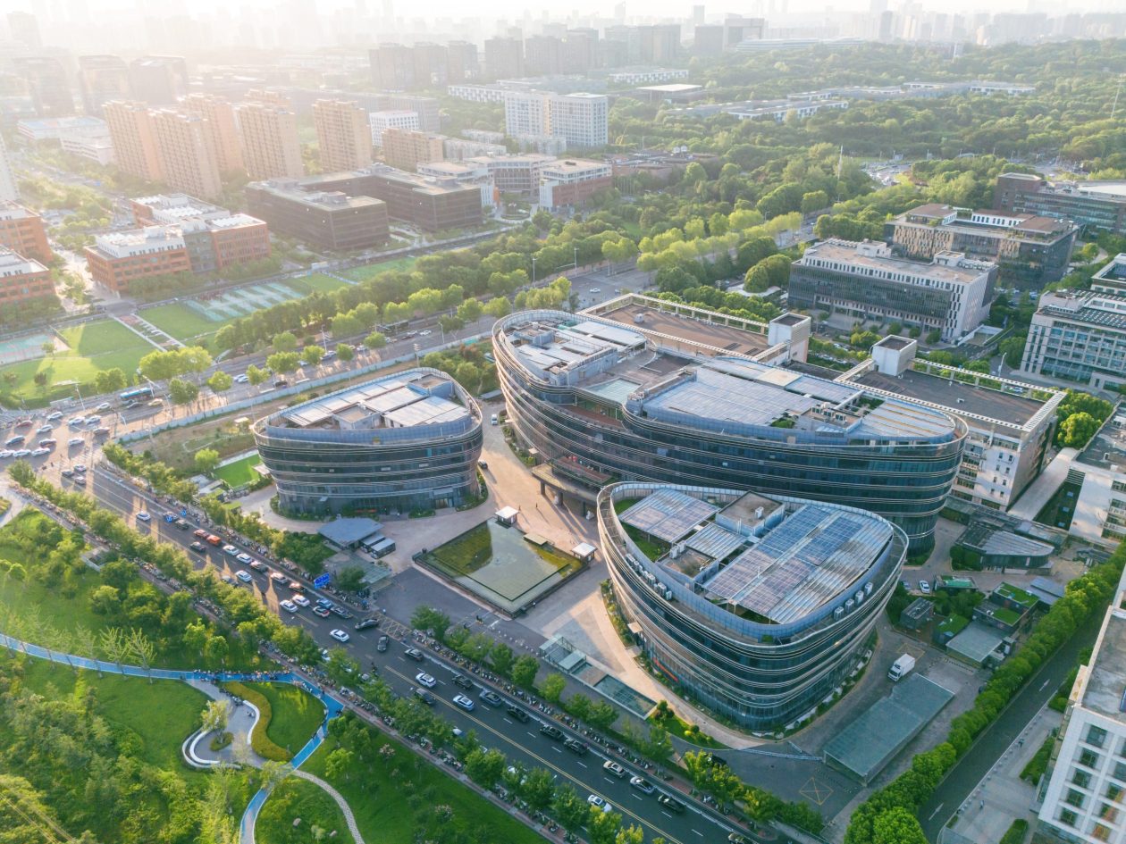 View of solar panels in the city